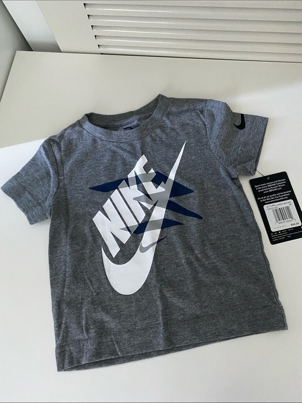 Nike Gray Short-Sleeve Logo Tee with White & Navy Graphics size 2T